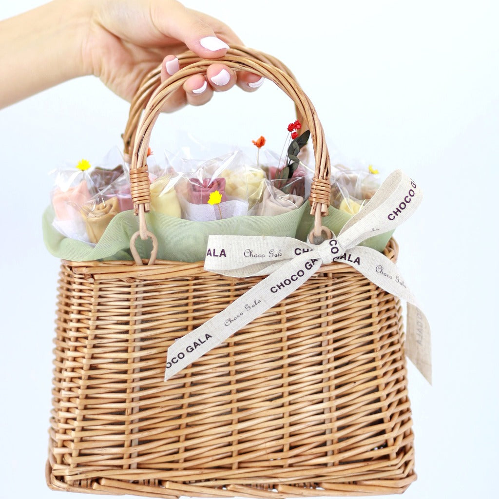 Gala Day Bag Handcrafted Wicker Designer Chocolate Basket