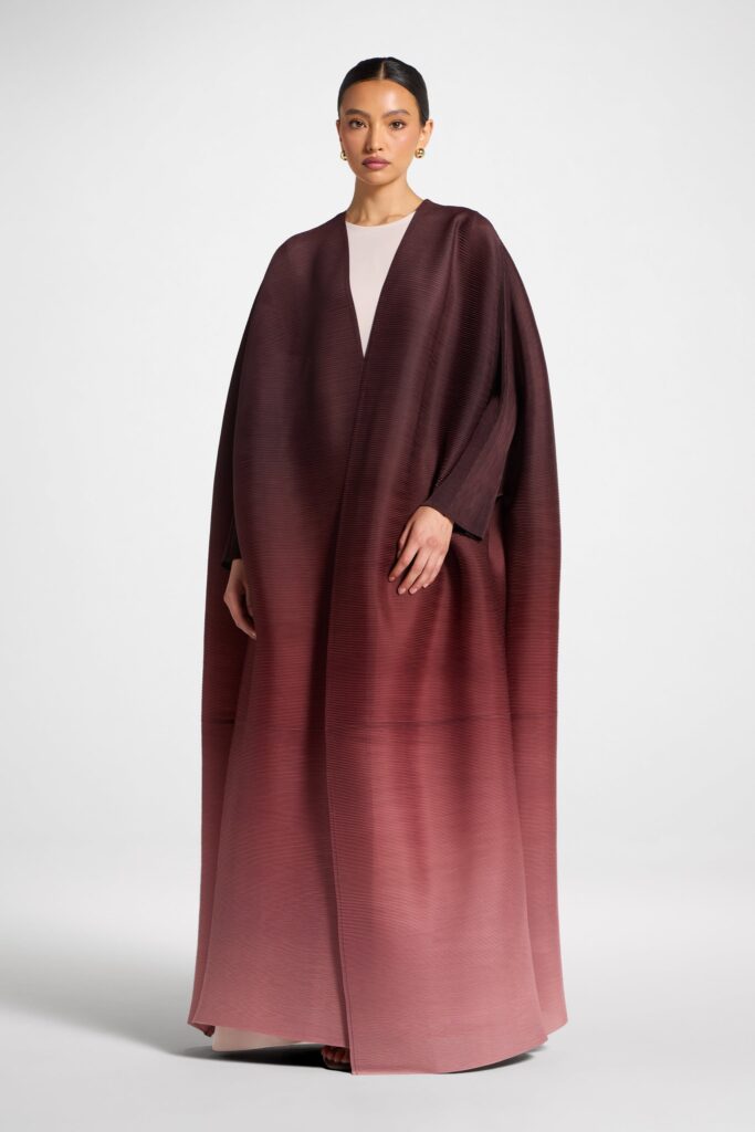 Elevate your modest fashion Ombre Pleated Open Abaya Mocha Rose